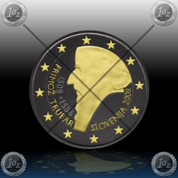 2 EVRO SLOVENIJA  2008 "PRIMOŽ TRUBAR" Black Rhodium + 24k Gold